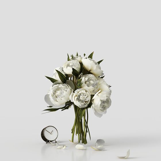 Stunning Low-Poly White Rose Bouquet 3D model