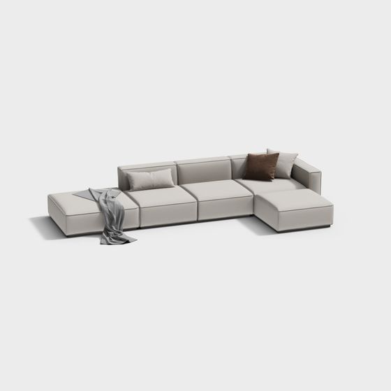 Modern Gray L-Shaped Sofa 3D Model
