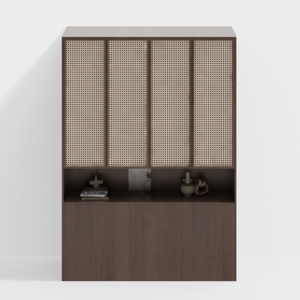 Perforated Panel Cabinet 3D Model – Wood and Perforated Panels