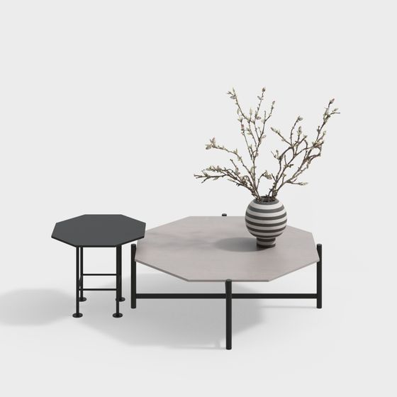 Hexagonal Coffee Table and Side Tables Set 3D model