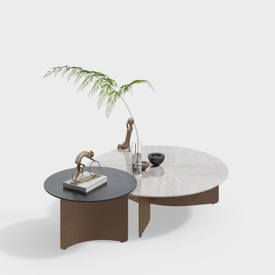 Dual Round Table Set 3D model