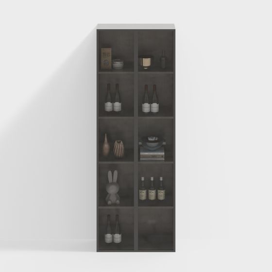 Modern Minimalist Wine Cabinet 3D Model in Gray