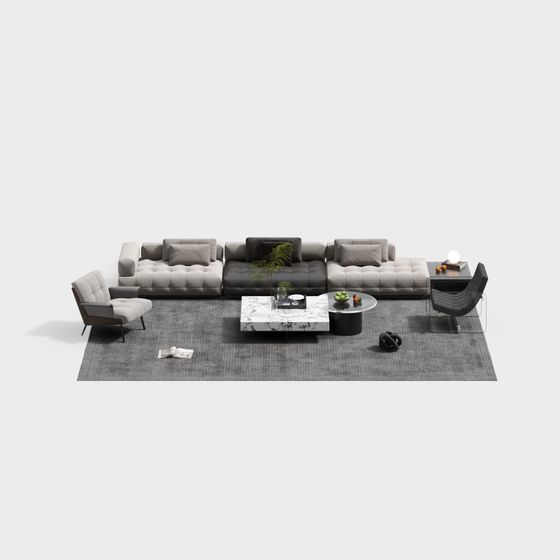 Chic Low-Poly Sofa Set 3D Model for Modern Spaces