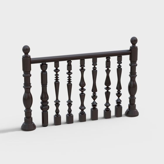 Elegant Solid Wood Balusters 3D Model in Brown