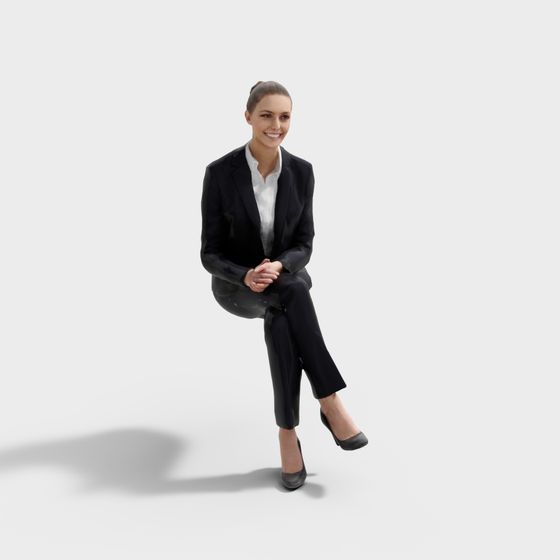 Charming Urban Female 3D model in Classic Black Suit