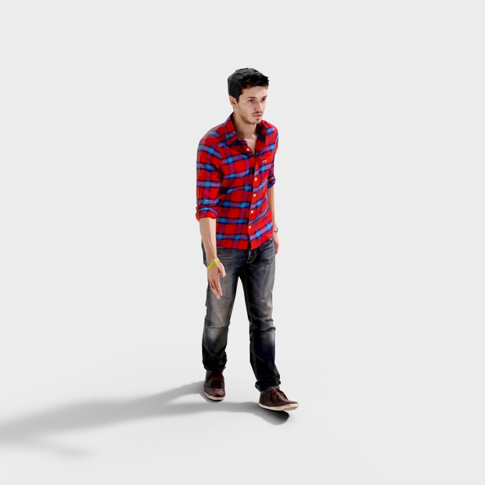 Male in a Striped Shirt Walking