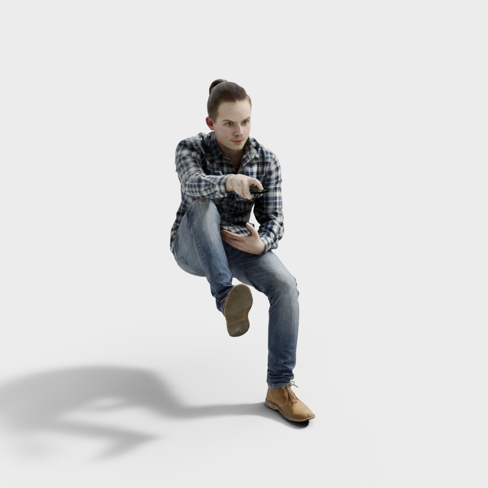 Sitting Posture Holding a Remote Control Man