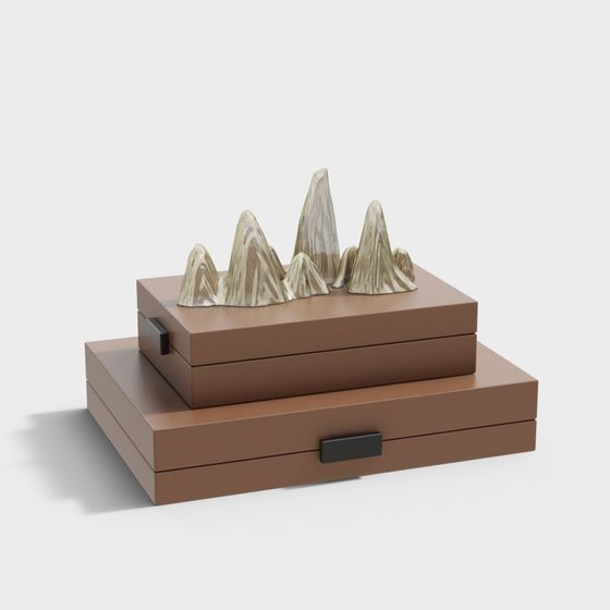 Mountain and Box 3D Model - Modern Art Sculpture