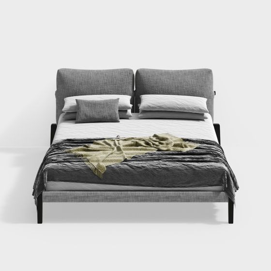 Stylish Minimalist Bed 3D model for Modern Interiors