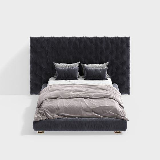 Elegance Velvet Bed 3D model for Modern Interiors