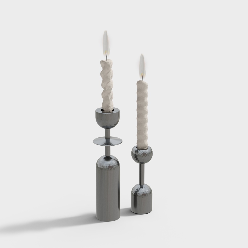 Minimalist Candle Holder 3D Model Set – Low-Poly Metal Base