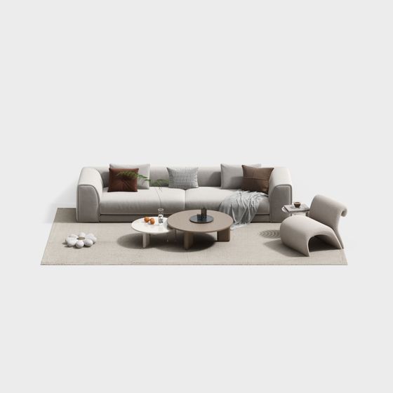 Elegant Low-Polygon Sofa Set 3D model for Contemporary Spaces