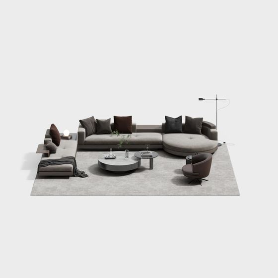 Stylish Low-Polygon Sofa Set 3D model