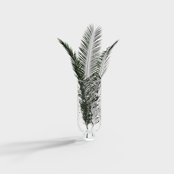 Glass Vase with Palm Leaves 3D Model