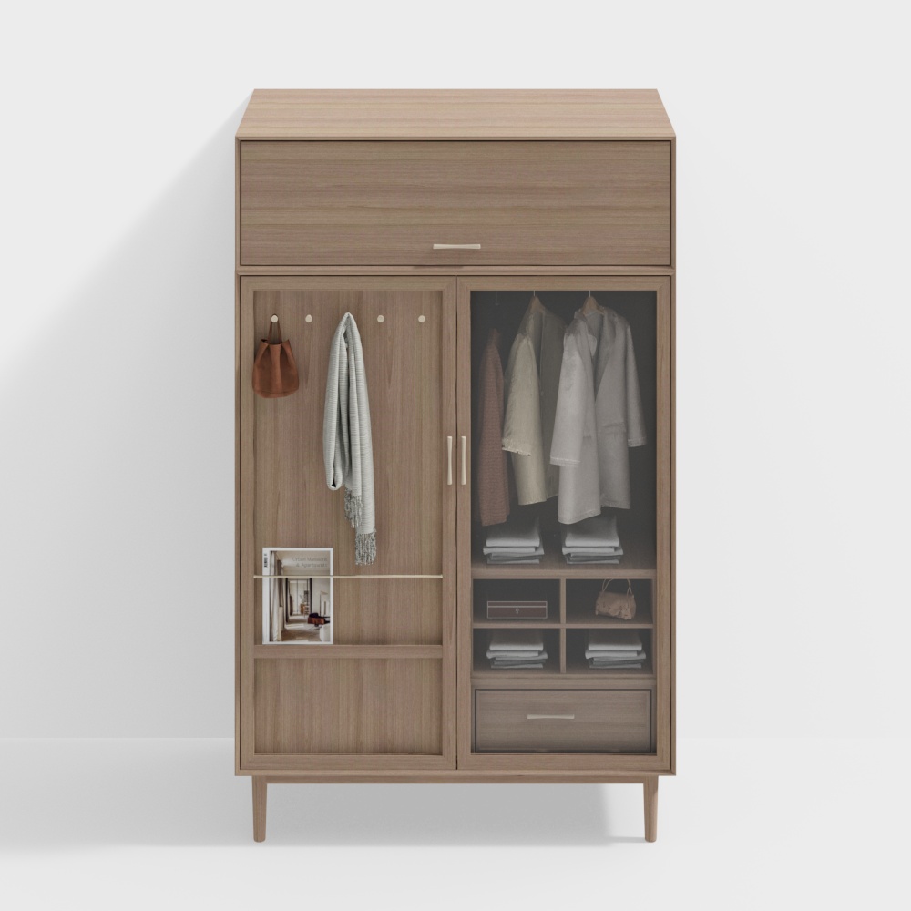 Modern Minimalist Wardrobe 3D Model – Sleek Wooden Design