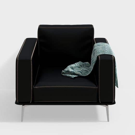 Elegant Black Leather Sofa 3D model