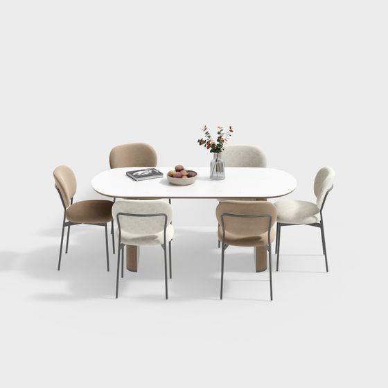 Round Table and Six Chairs 3D model