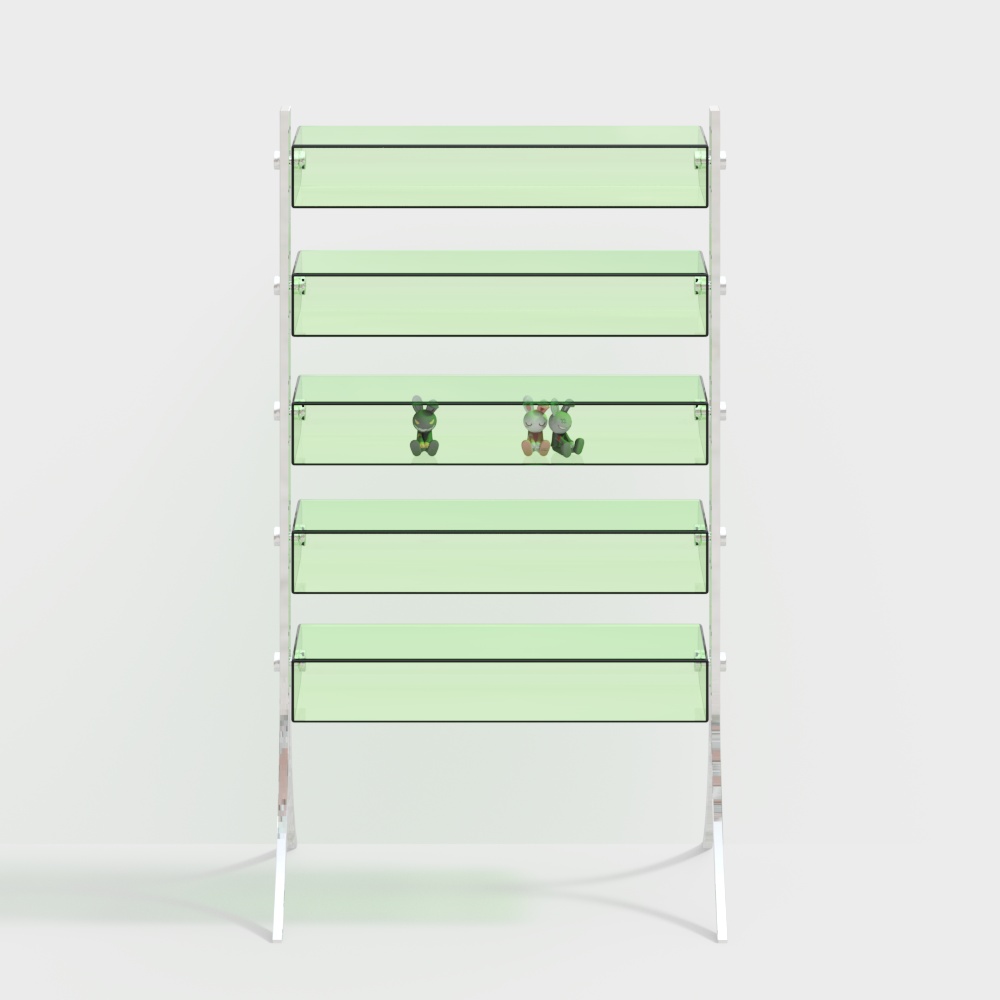 Glass Display Stand 3D Model – Green Glass Shelves