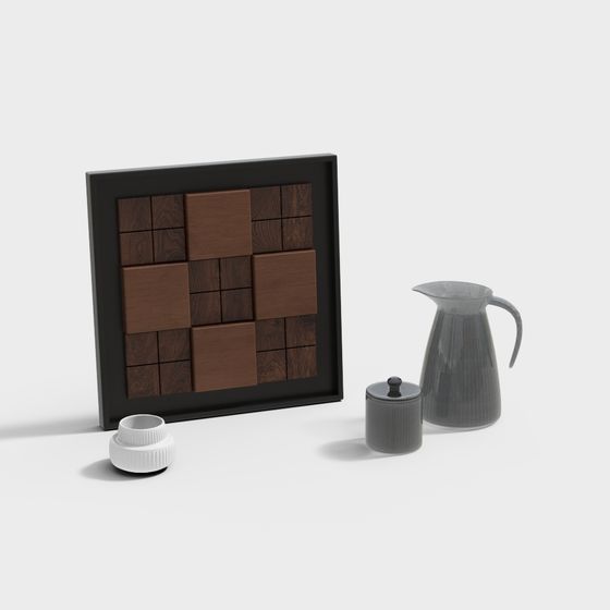 Elegant Minimalist 3D Model with Wooden and Glass Elements