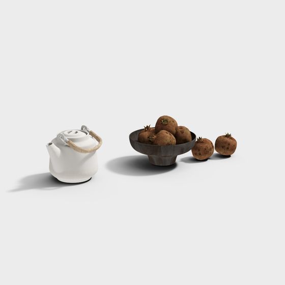 Tea Set and Fruits 3D model