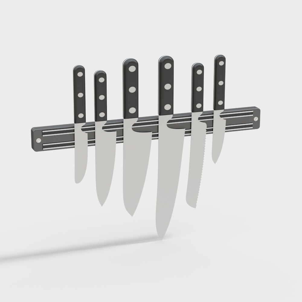 Magnetic Knife Rack & Knives 3D model