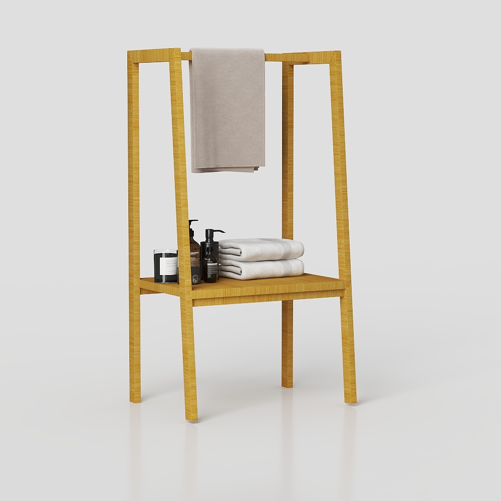 Modern Minimalist Bathroom Shelf 3D Model – Low-Poly Wood