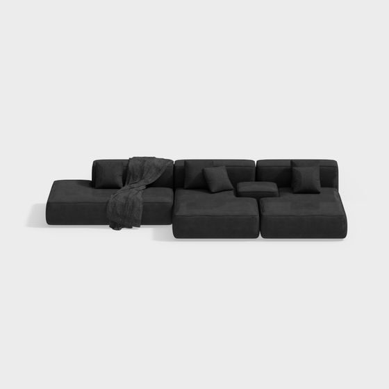 Stylish Low-Polygon Black Sofa 3D Model
