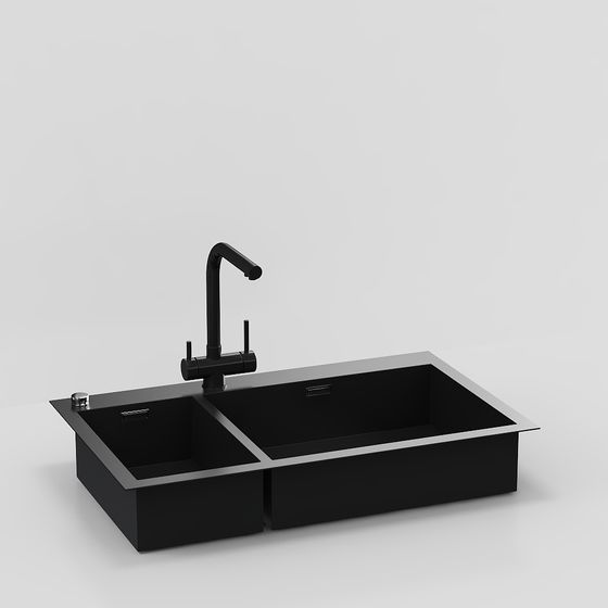 Modern Kitchen Sink 3D Model in Black