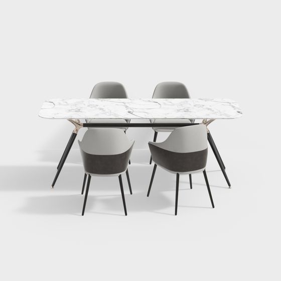 Elegant Marble Dining Table and Chairs Set 3D model