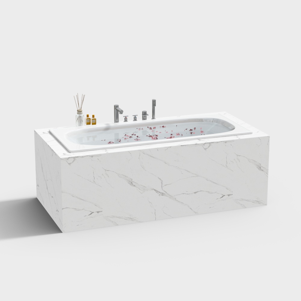 Minimalist 3D Bathtub Model – Marble Texture Design