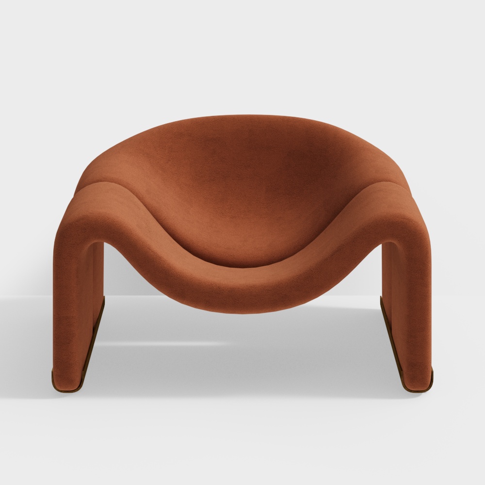 Curved Caramel Accent Chair 3D Model – Velvet Texture