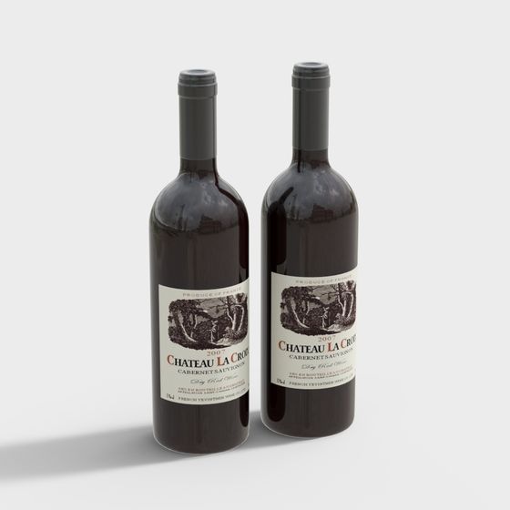 Realistic Chateau La Croix Red Wine Bottles 3D model