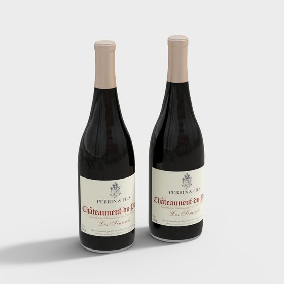 Elegant Wine Bottles 3D model - Perrin & Fils Châteauneuf-du-Pape