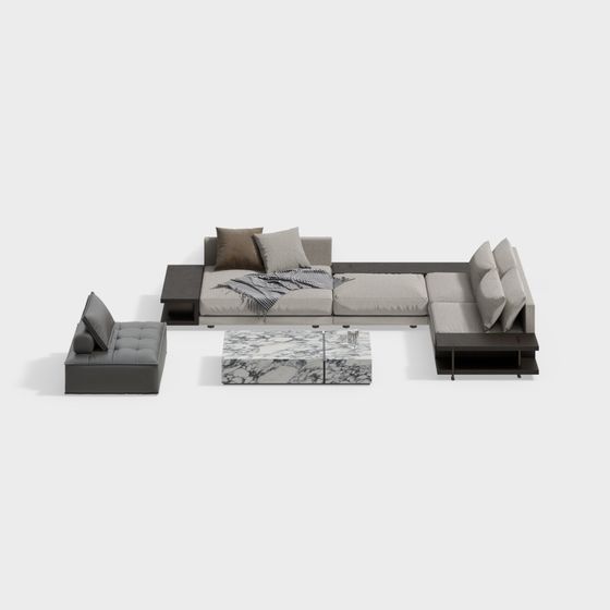 Stylish Low-Polygon Sofa Set 3D model