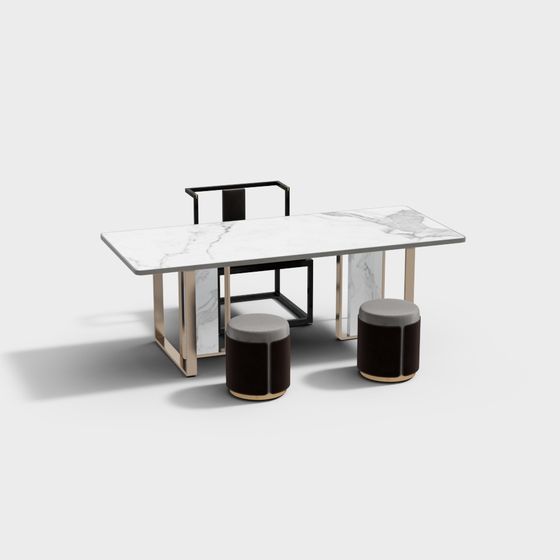 Minimalist Dining Table and Stool Set 3D model