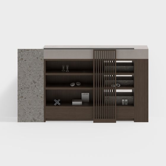 Stylish Concrete and Wood Grain Bookshelf 3D model