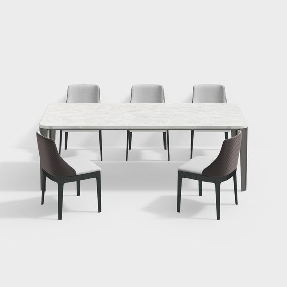 Stylish Low-Poly Dining Table and Chair Set 3D model