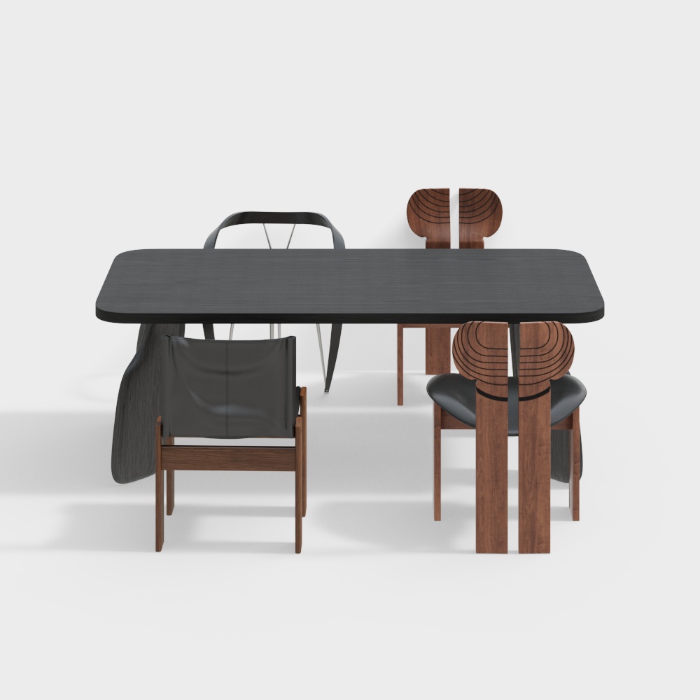 Urban Elegance Dining Set 3D Model – Low-Poly Wood & Metal