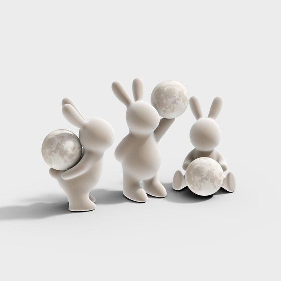Charming Rabbit 3D Model Under the Moonlight