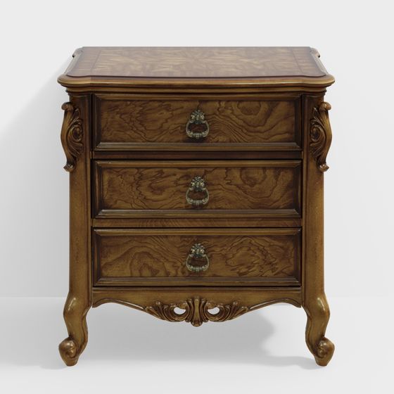 Classic Nightstand 3D Model Inspired by 18th Century Rococo