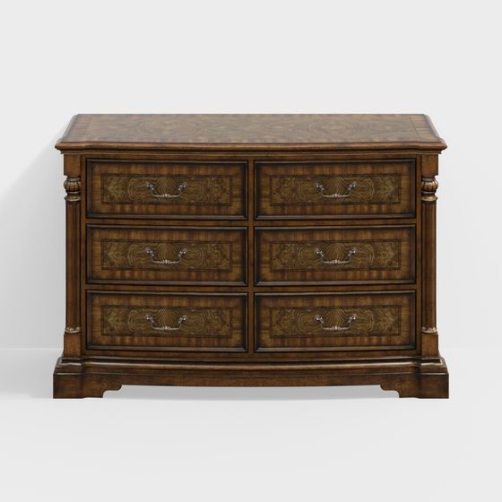 Elegant Vintage 6-Drawer Storage Cabinet 3D model