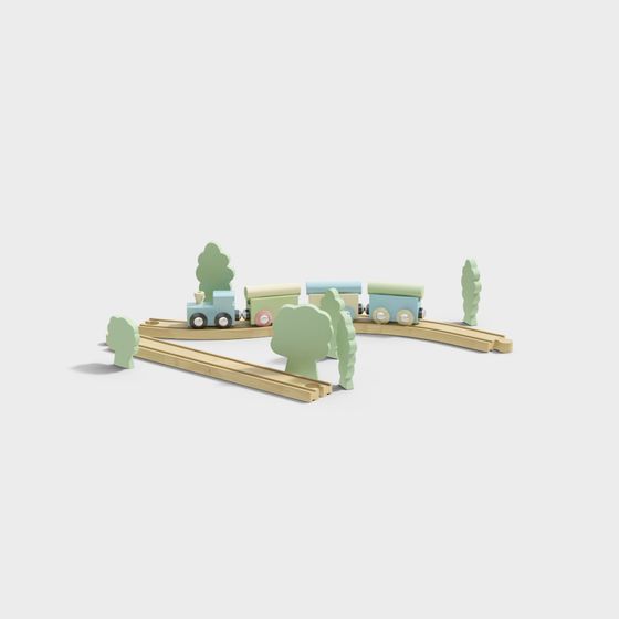 Delightful Low-Polygon Train Set 3D Model for Kids