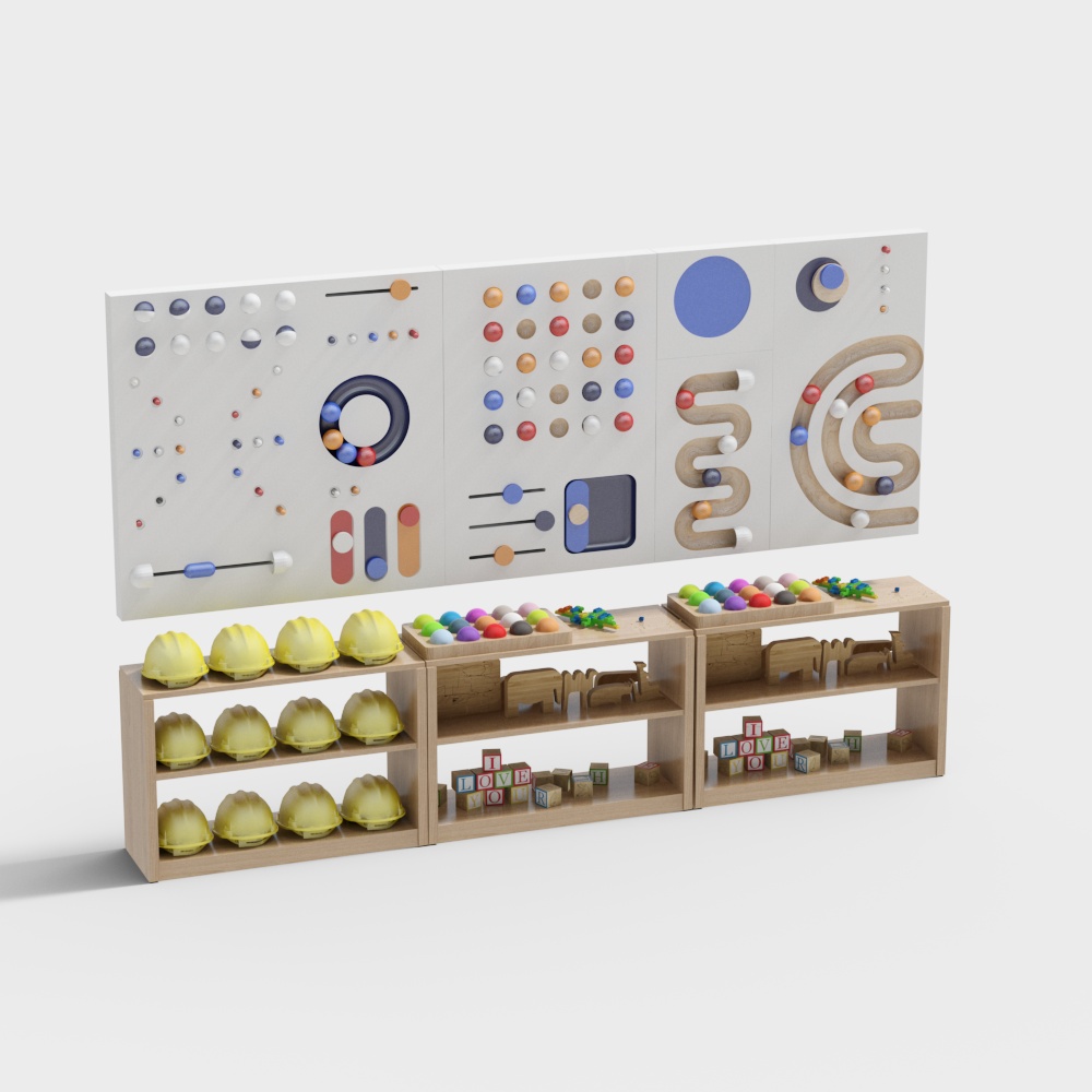 Preschool Lego Toy Wall Cabinet Combination