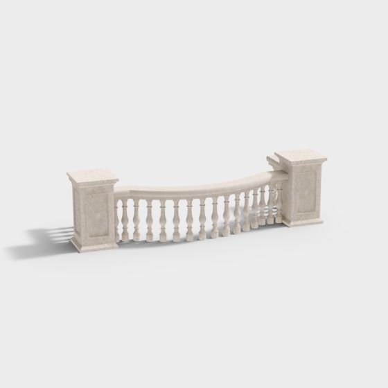 Curved Stone Railing Low-Poly 3D model