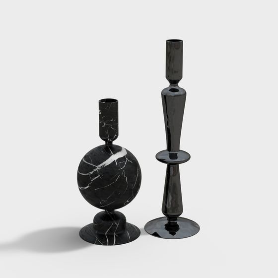 Elegant Low-Poly Candle Holder Set 3D model