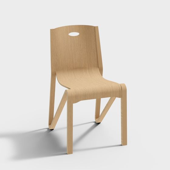 Streamlined Wooden Chair 3D model