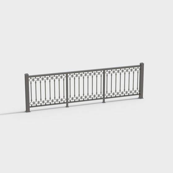 Elegant Low-Polygon Wrought Iron Railing 3D model