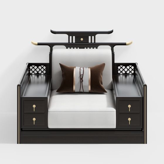Elegant 3D Model Sofa Bed with Eastern Aesthetic