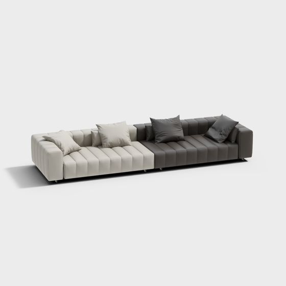 Contemporary Black I-Shape Italian Sofa 3D Model