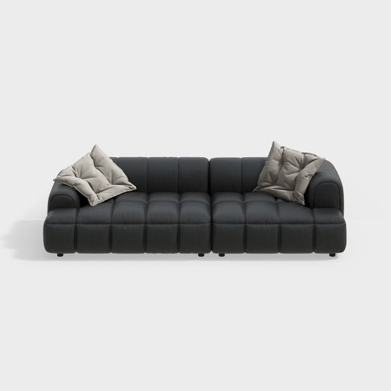 Low-Polygon Black Leather Sofa 3D model
